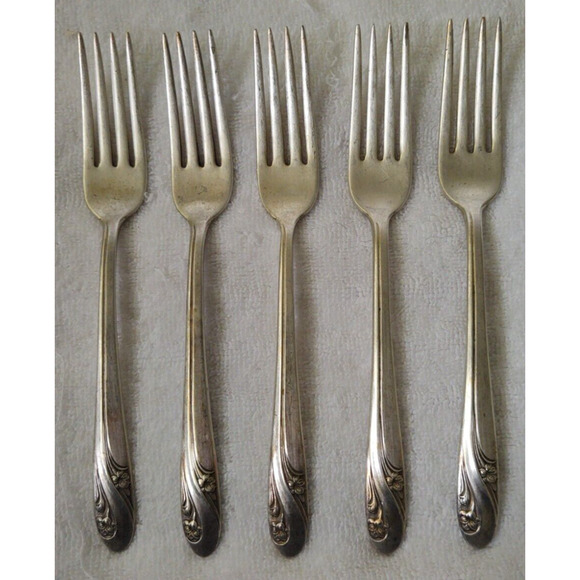 Holmes & Edwards Silverplate Silverware Romance Pattern Dinner Forks 5 Pieces - Picture 1 of 5
